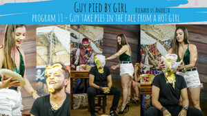 Man is humiliated with several pies in the face by sexy girl - Guy pied by girl (Richard vs Andreza) - Program 11