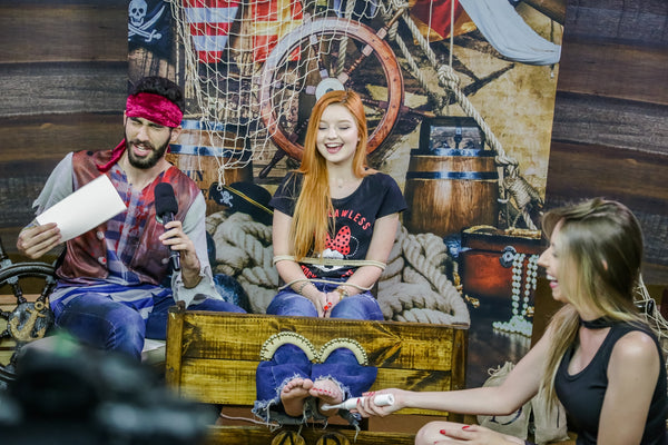 Redhead in trouble in the Pirate deck - tickling challenge Gabi - Program 09