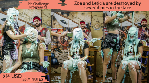 Zoe and Leticia are destroyed by several pies in the face